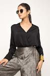 Buy_Sobariko_Black Woven Jaal V Neck Wrapped Shirt With Pant _Online_at_Aza_Fashions