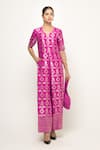 Buy_Sobariko_Pink Brocade Woven Floral V Neck Maya Pattern Jumpsuit _at_Aza_Fashions