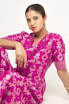 Buy_Sobariko_Pink Brocade Woven Floral V Neck Maya Pattern Jumpsuit _Online_at_Aza_Fashions