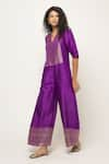 Shop_Sobariko_Purple Brocade Woven Geometric V Neck Sayra Bodice Jumpsuit _at_Aza_Fashions