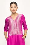 Buy_Sobariko_Pink Brocade Woven Geometric V Neck Sayra Bodice Jumpsuit _Online_at_Aza_Fashions