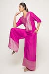 Shop_Sobariko_Pink Brocade Woven Geometric V Neck Sayra Bodice Jumpsuit _Online_at_Aza_Fashions