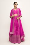 Buy_Sobariko_Pink Woven Butti V Neck Pattern Lehenga Set _at_Aza_Fashions