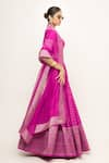 Shop_Sobariko_Pink Woven Butti V Neck Pattern Lehenga Set _at_Aza_Fashions