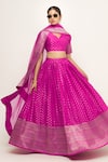 Buy_Sobariko_Pink Woven Butti V Neck Pattern Lehenga Set _Online_at_Aza_Fashions