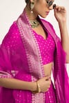 Shop_Sobariko_Pink Woven Butti V Neck Pattern Lehenga Set _Online_at_Aza_Fashions