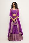 Shop_Sobariko_Purple Woven Butti Scoop Neck Pattern Lehenga And Blouse Set _at_Aza_Fashions