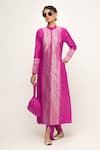 Buy_Sobariko_Pink Woven Butti Round Collar Pattern Jacket With Dhoti Pant _at_Aza_Fashions