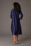 KHAT_Blue Handwoven Cotton Embroidery Piping V Neck Serenity Hand Midi Dress _Online_at_Aza_Fashions