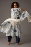 Khat_White Chanderi Silk Embroidery Boat Neck Flora Texture Print Kurta Set _at_Aza_Fashions