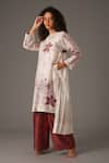 KHAT_White Chanderi Silk Print Fleur Boat Neck High Low Kurta Pant Set _Online_at_Aza_Fashions