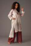 Buy_KHAT_White Chanderi Silk Print Fleur Boat Neck High Low Kurta Pant Set _Online_at_Aza_Fashions