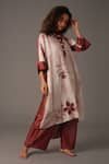 Shop_KHAT_White Chanderi Silk Print Fleur Bloom Mandarin Collar Texture Kurta Pant Set _Online_at_Aza_Fashions