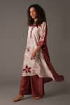 Shop_KHAT_White Chanderi Silk Print Fleur Bloom Mandarin Collar Texture Kurta Pant Set 