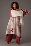 Buy_KHAT_White Chanderi Silk Print Bloom Mandarin Collar Texture Kurta Pant Set _Online_at_Aza_Fashions