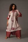 Shop_KHAT_White Chanderi Silk Print Bloom Mandarin Collar Texture Kurta Pant Set 