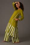 KHAT_Green Mul Print Striped Round Neck Kurta With Pant _Online_at_Aza_Fashions