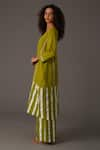 Buy_KHAT_Green Mul Print Striped Round Neck Kurta With Pant _Online_at_Aza_Fashions