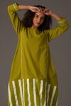 KHAT_Green Mul Print Striped Round Neck Kurta With Pant _at_Aza_Fashions