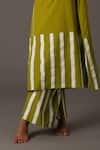 Shop_KHAT_Green Mul Print Striped Round Neck Kurta With Pant 