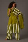 Buy_KHAT_Green Mul Print Striped Round Neck Kurta Pant Set _at_Aza_Fashions