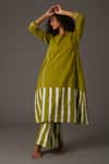 Shop_KHAT_Green Mul Print Striped Round Neck Kurta Pant Set _Online_at_Aza_Fashions