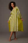 Buy_KHAT_Green Mul Print Striped V Neck Midi Dress _Online_at_Aza_Fashions