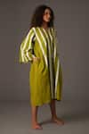 Shop_KHAT_Green Mul Print Striped V Neck Midi Dress _Online_at_Aza_Fashions