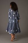 Shop_KHAT_Blue Twill Cotton Print Polka Camp Collar Frilly Panelled Midi Dress _at_Aza_Fashions