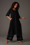 Buy_KHAT_Black Handwoven Cotton Embroidery Stitchline Round Front Slit Kurta With Pant _at_Aza_Fashions