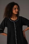 KHAT_Black Handwoven Cotton Embroidery Stitchline Round Front Slit Kurta With Pant _Online_at_Aza_Fashions