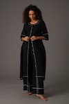 Buy_KHAT_Black Handwoven Cotton Embroidery Stitchline Round Front Slit Kurta With Pant _Online_at_Aza_Fashions