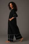 KHAT_Black Handwoven Cotton Embroidery Stitchline Round Front Slit Kurta With Pant _at_Aza_Fashions