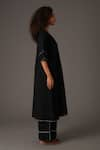 Buy_KHAT_Black Handwoven Cotton Embroidery Stitchline Round Front Slit Kurta With Pant 