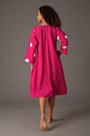 Shop_KHAT_Pink Poplin Cotton Print Polka Round Neck Inverted Pleat Detail Midi Dress _at_Aza_Fashions