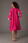 Shop_KHAT_Pink Poplin Cotton Print Polka Round Neck Inverted Pleat Detail Midi Dress _Online_at_Aza_Fashions