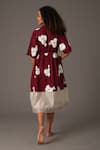 Shop_KHAT_Maroon Poplin Printed Flower Lapel Collar Dress _at_Aza_Fashions