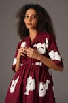 Buy_KHAT_Maroon Poplin Printed Flower Lapel Collar Dress _Online_at_Aza_Fashions