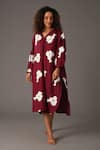 Buy_KHAT_Maroon Poplin Cotton Printed Garden Collar Grace Dress _at_Aza_Fashions