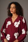 Shop_KHAT_Maroon Poplin Cotton Printed Garden Collar Grace Dress _Online_at_Aza_Fashions