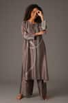 Buy_KHAT_Grey Chanderi Silk Embroidery Stitchline Thread Round Placement Kurta Pant Set _Online_at_Aza_Fashions