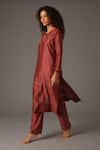 Buy_KHAT_Maroon Chanderi Silk Embroidery Thread Round Floral Yoke Kurta And Pant Set _Online_at_Aza_Fashions