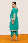 Shop_Daljit Sudan_Blue Crepe Embroidered Aari Tilla Mandarin Collar Kurta With Draped Pant _at_Aza_Fashions