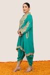 Buy_Daljit Sudan_Blue Crepe Embroidered Aari Tilla Mandarin Collar Kurta With Draped Pant _Online_at_Aza_Fashions