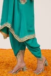 Shop_Daljit Sudan_Blue Crepe Embroidered Aari Tilla Mandarin Collar Kurta With Draped Pant _Online_at_Aza_Fashions