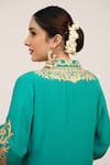 Daljit Sudan_Blue Crepe Embroidered Aari Tilla Mandarin Collar Kurta With Draped Pant _at_Aza_Fashions