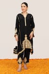 Buy_Daljit Sudan_Black Crepe Embroidered Aari Tilla Mandarin Collar Kurta Pant Set _at_Aza_Fashions