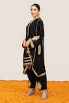 Daljit Sudan_Black Crepe Embroidered Aari Tilla Mandarin Collar Kurta Pant Set _Online_at_Aza_Fashions