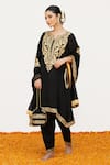 Buy_Daljit Sudan_Black Crepe Embroidered Aari Tilla Notched Floral Kurta Pant Set _at_Aza_Fashions