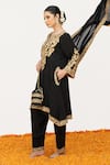 Buy_Daljit Sudan_Black Crepe Embroidered Aari Tilla Notched Floral Kurta Pant Set _Online_at_Aza_Fashions